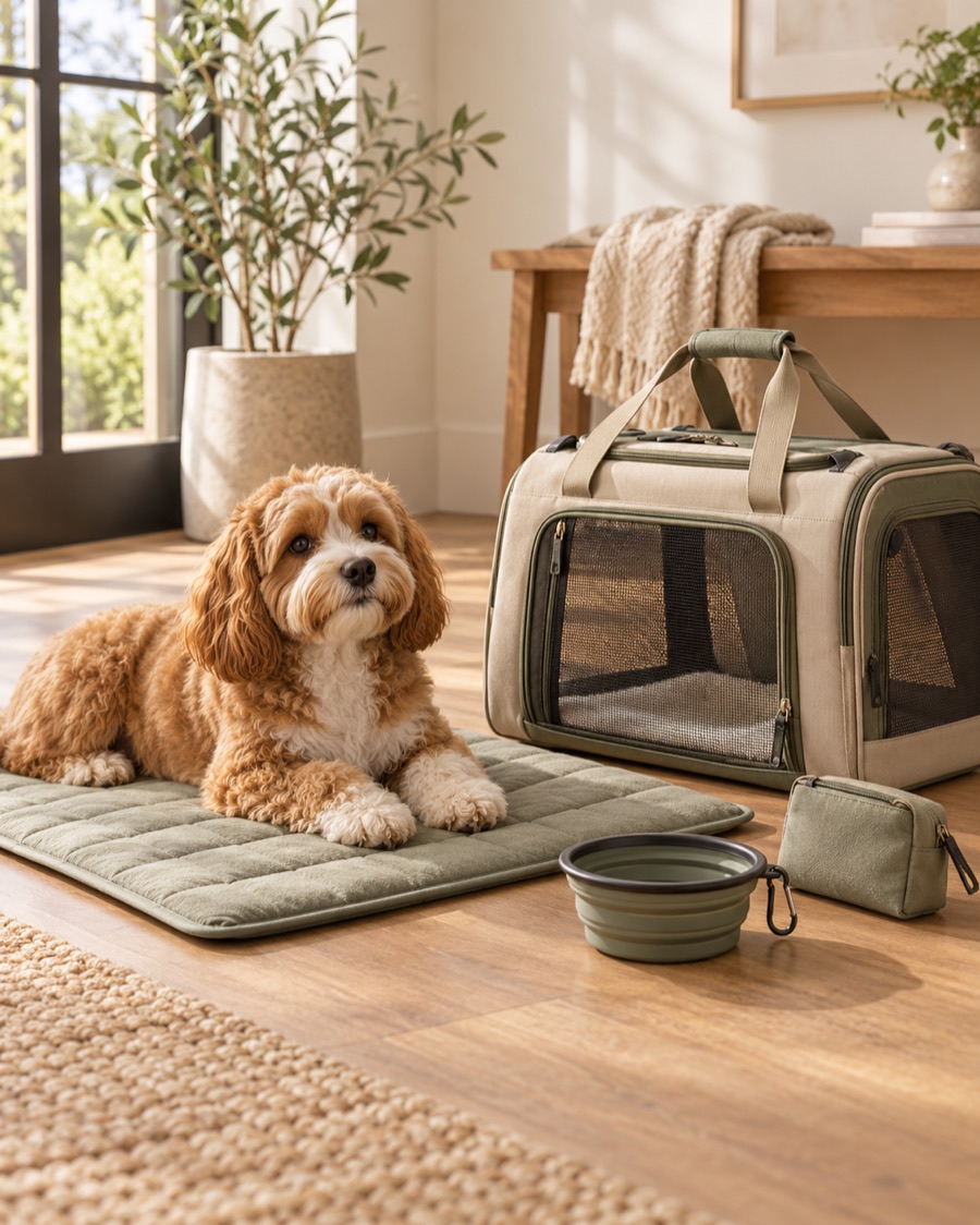 Concept product direction: pet mat, carrier, travel bowl and storage pouch
