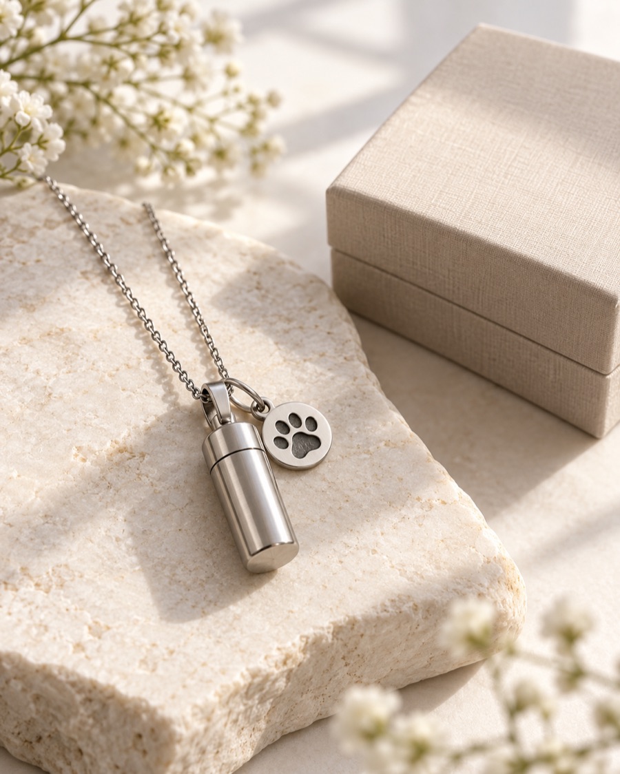 Concept direction for a small pet memorial keepsake pendant and paw-print charm