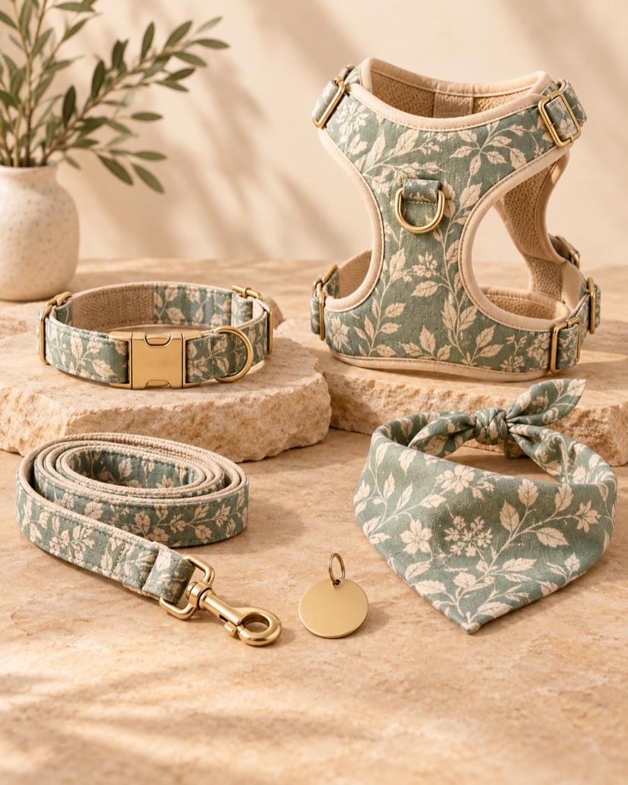 Concept product direction: coordinated collar, harness, leash and bandana